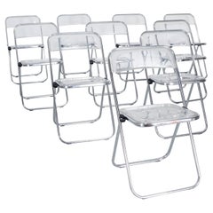 10 Italian Castelli Plea Style Clear Acrylic and Chrome Folding Chairs by Talin