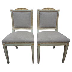 Pair of 18th Century Italian Directoire Painted and Parcel Gilt Chairs