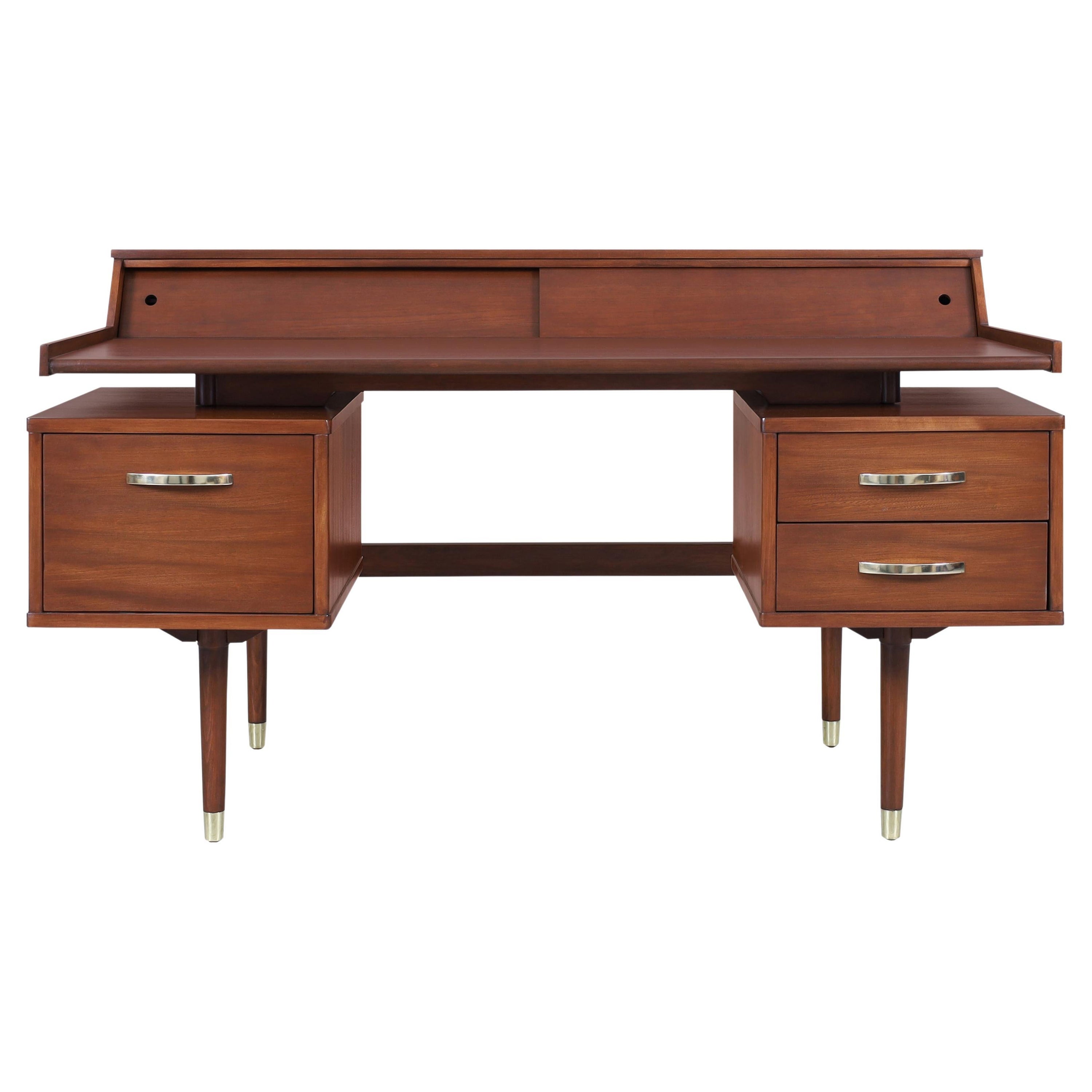 Midcentury Walnut Curved Desk, Floating Top at 1stDibs curved mid