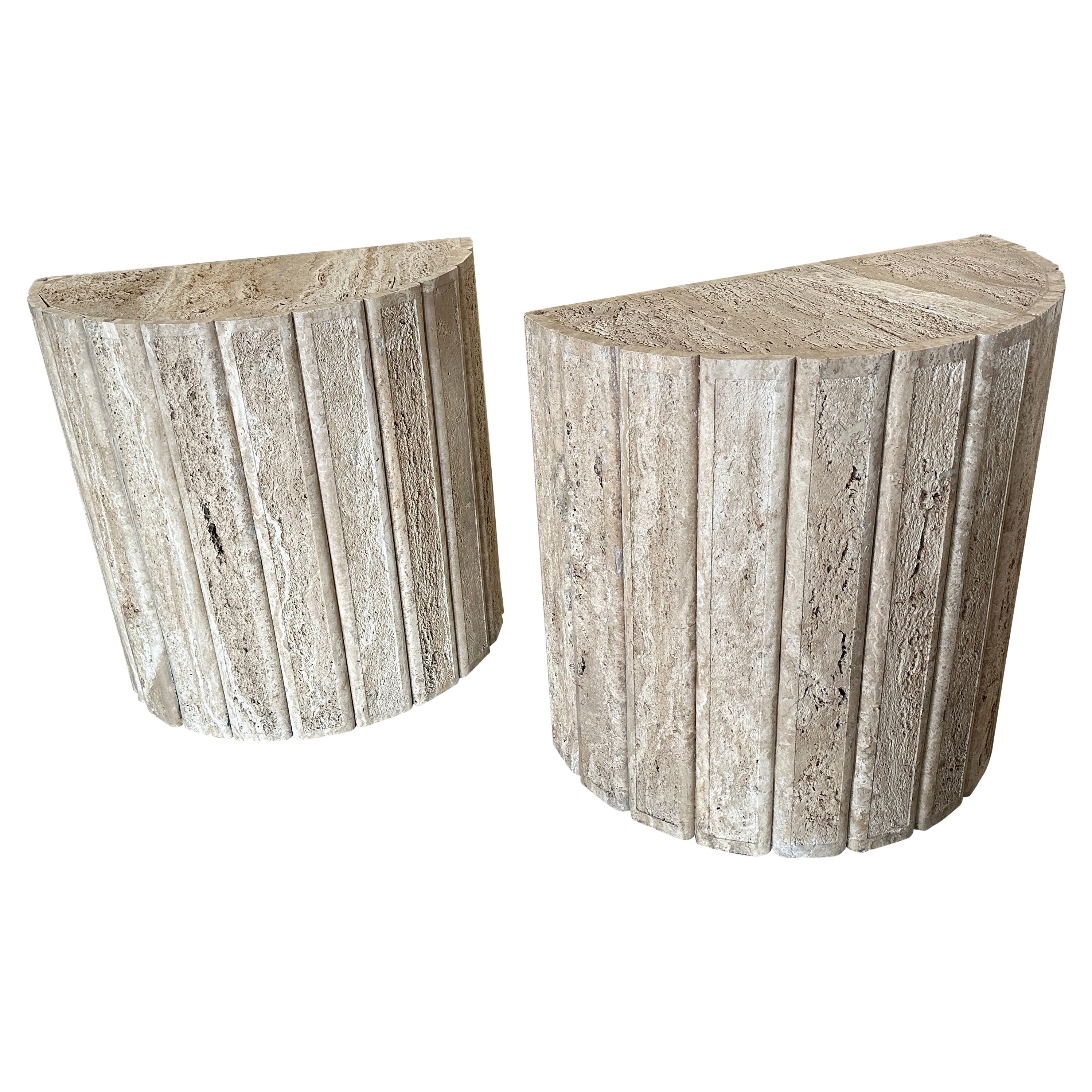 Fluted Travertine Side Tables or Bases For Sale