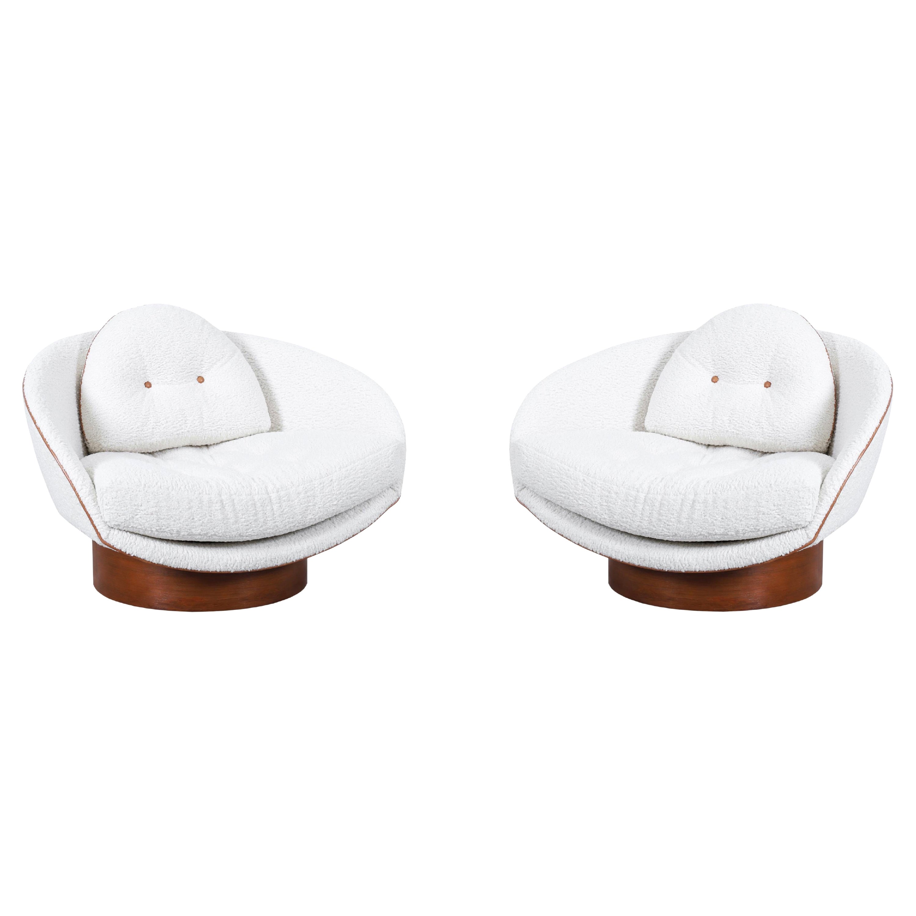 American Modernist Bouclé and Leather Lounge Chairs