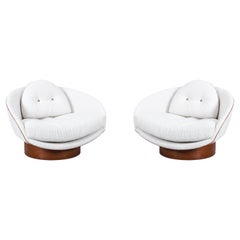 American Modernist Bouclé and Leather Lounge Chairs