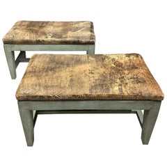 Antique Distressed Leather Painted Benches