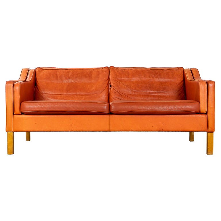 Danish Modern Leather Loveseat For Sale at 1stDibs