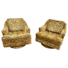 Pair of Floral Upholstered Swivel Lounge Chairs