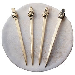Brass Martini Picks: Four Piece Set of Sculpted and Cast Brass Olive Picks