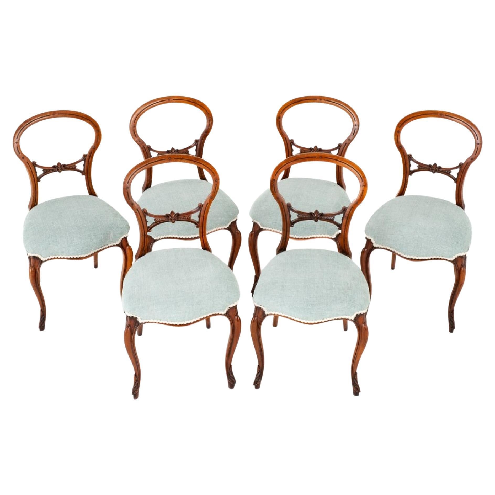 Set Victorian Dining Chairs Balloon Back Mahogany, 1860 For Sale