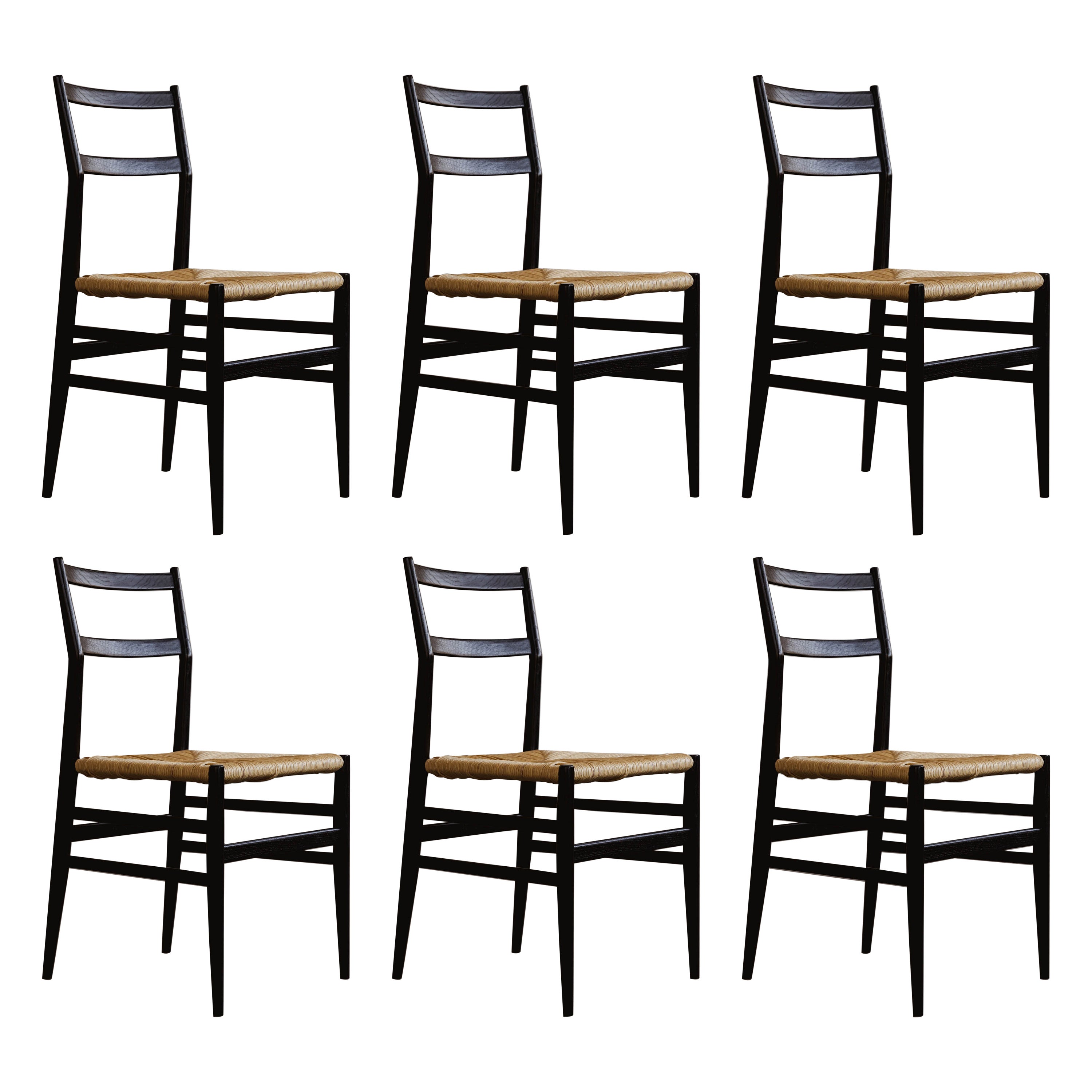 Gio Ponti 646 "Leggera" Dining Chairs for Cassina, 1952, Set of 6 For Sale