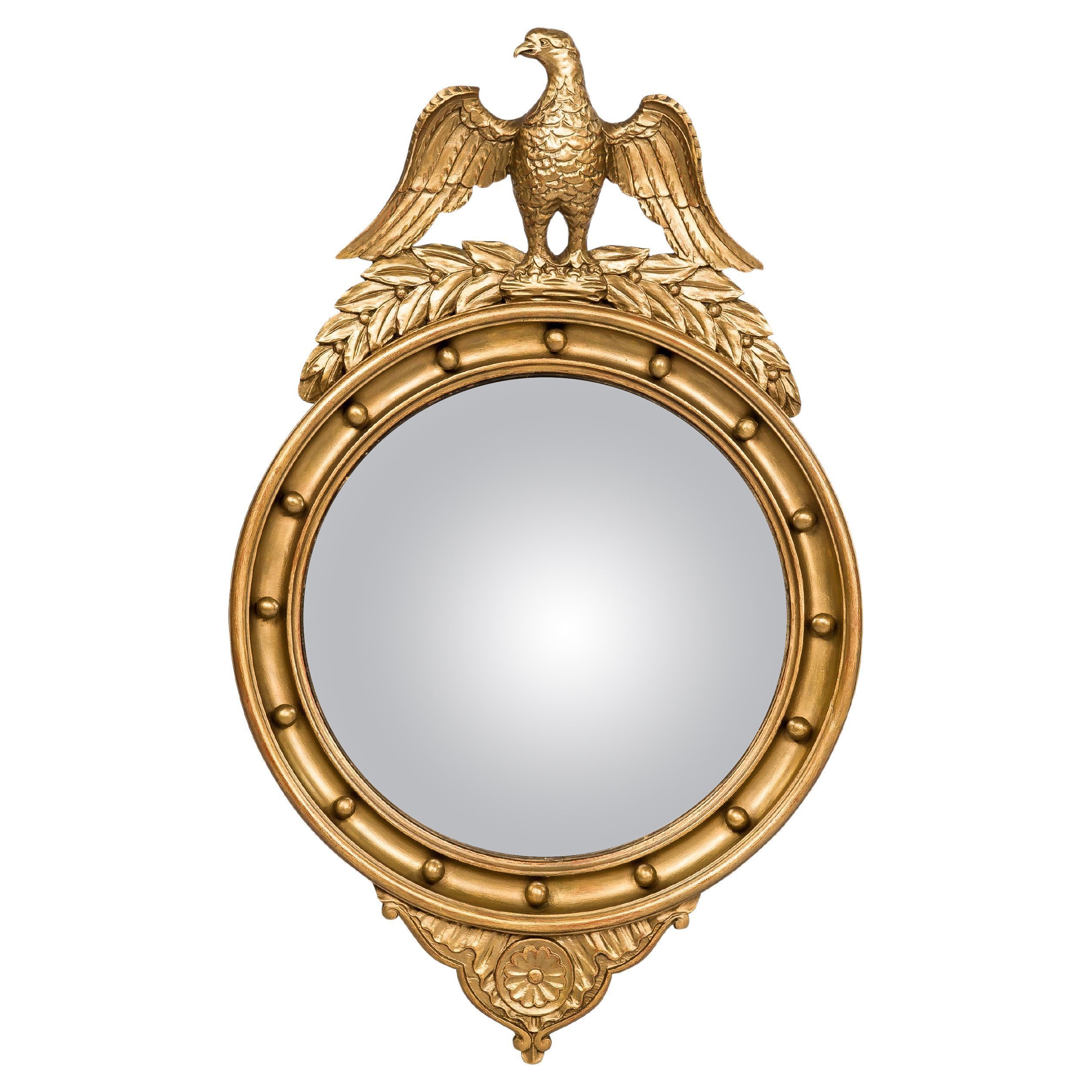 Antique 20th Century French Napoleon III or Empire Gold Convex Eagle Mirror