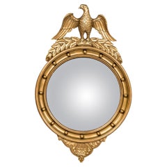 Antique 20th Century French Napoleon III or Empire Gold Convex Eagle Mirror