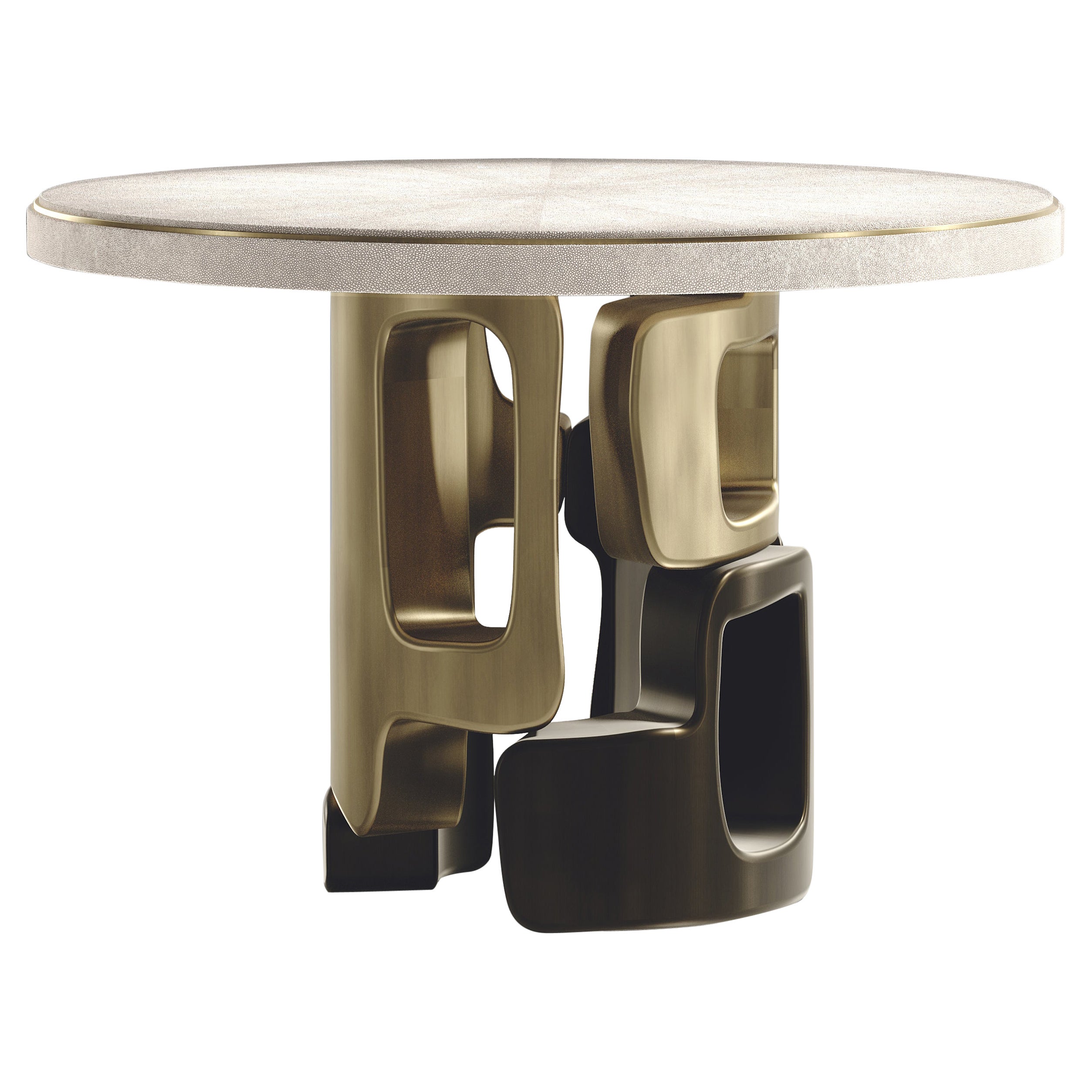 Shagreen Breakfast Table with Bronze Patina Brass Details by Kifu Paris