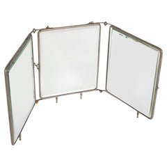 Vintage Antique Tri-Fold Barber Wall / Vanity Mirror in Metal, circa 1910