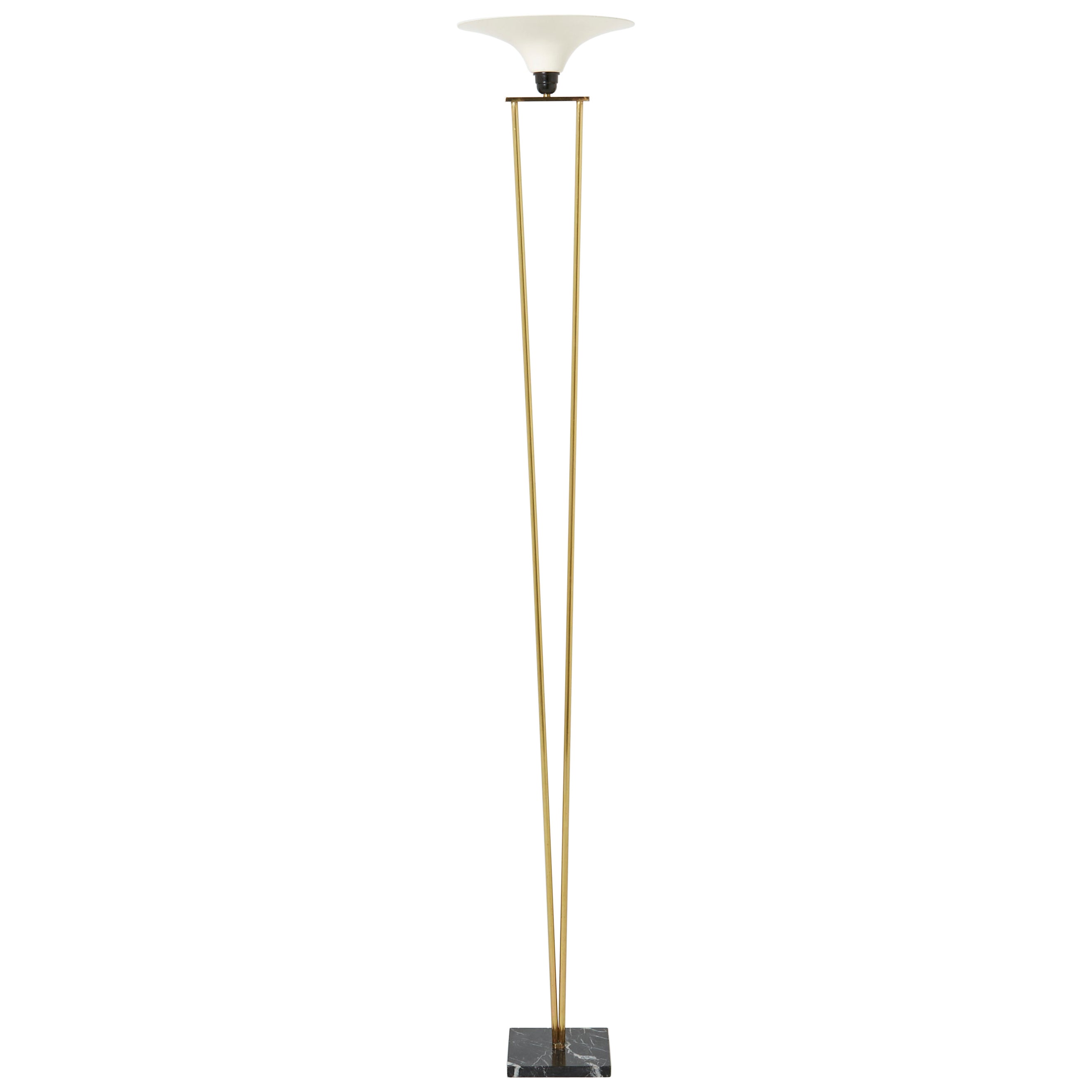 Italian Brass and Opaline Floor Lamp Marble Base, 1960s For Sale