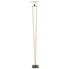 Italian Brass and Opaline Floor Lamp Marble Base, 1960s