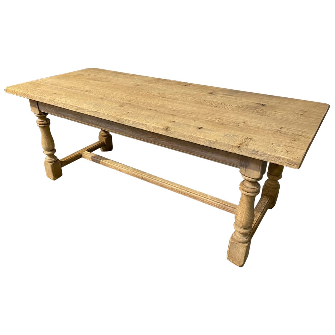 Good Quality French Bleached Oak Farmhouse Dining Table For Sale