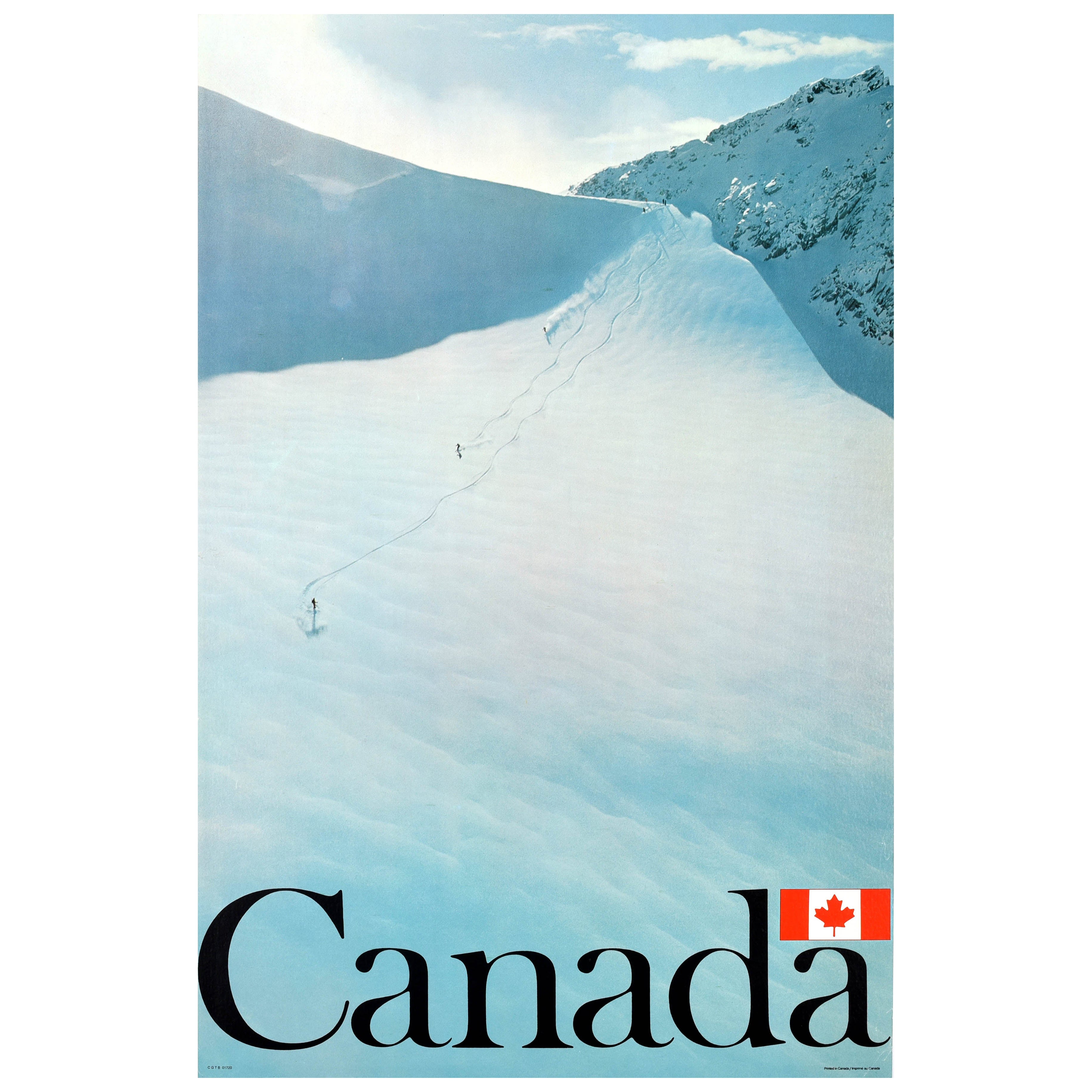 Original Vintage Travel Poster Canada Ski Slope Winter Sports Mountain Skiing For Sale