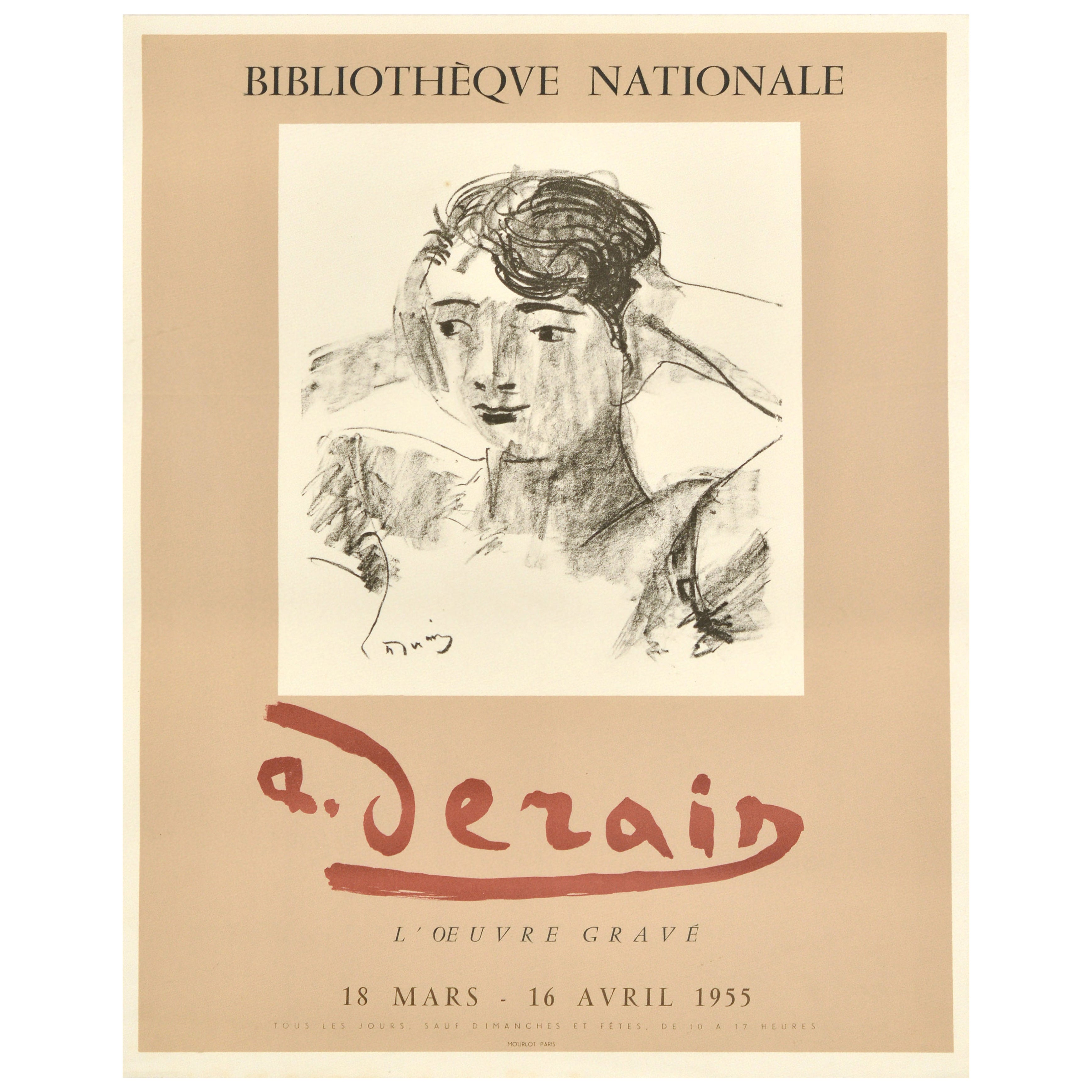 Original Vintage Advertising Poster Andre Derain Fauvism Art Exhibition Design For Sale