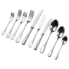Retro 130-Piece Set Silver Plated Flatware, Frionnet France, Rococo Style