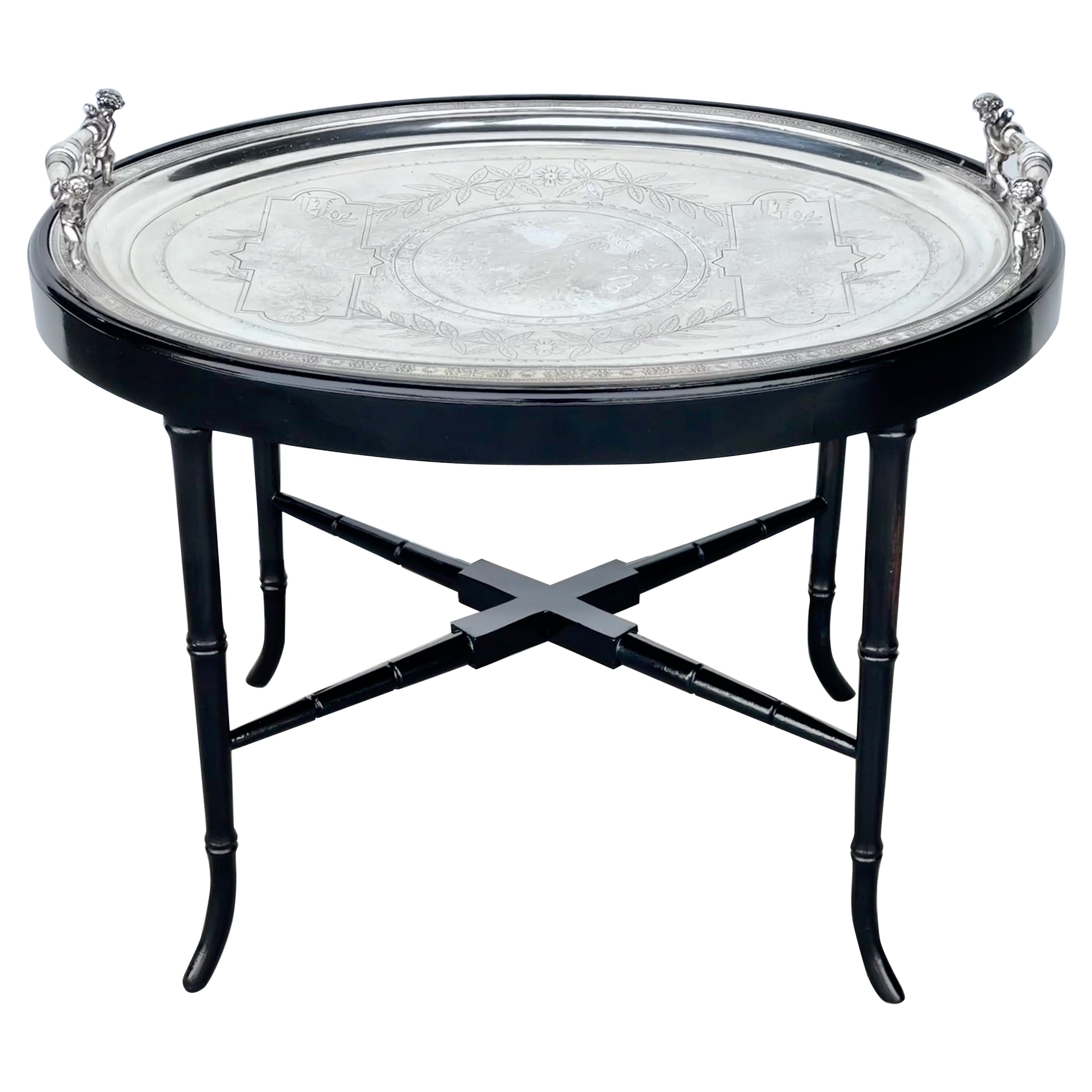 Simpson Hall Miller Oval Silver Plate Tray Table For Sale