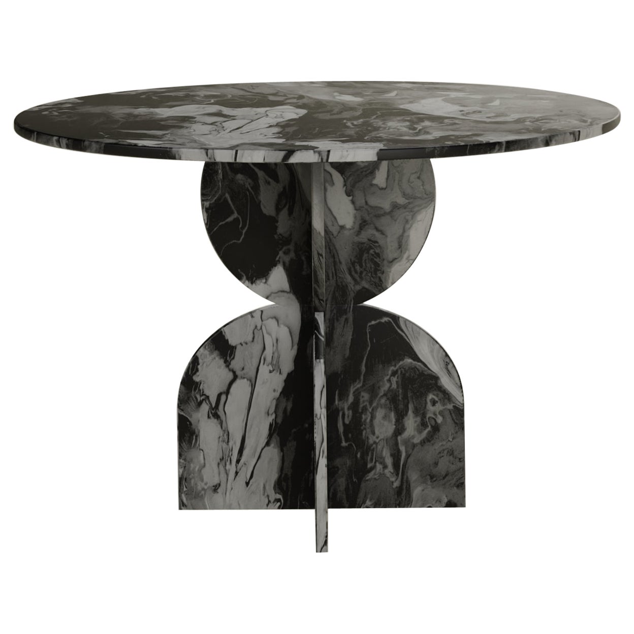 Zeitgenössischer schwarzer runder Tisch, handgefertigt aus 100 % recyceltem Kunststoff von Anqa Studios