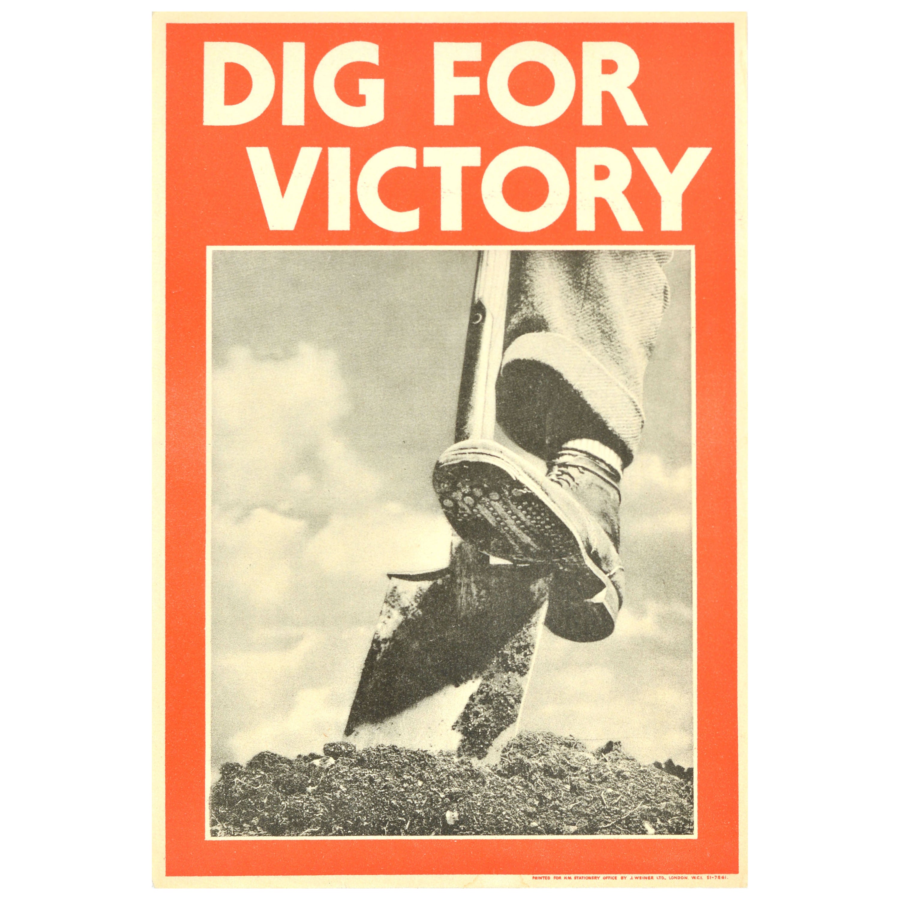 Original Vintage World War Two Propaganda Poster Dig For Victory WWII Home Front en vente