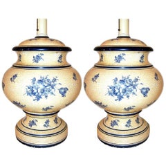 Vintage White and Blue Porcelain Lamps