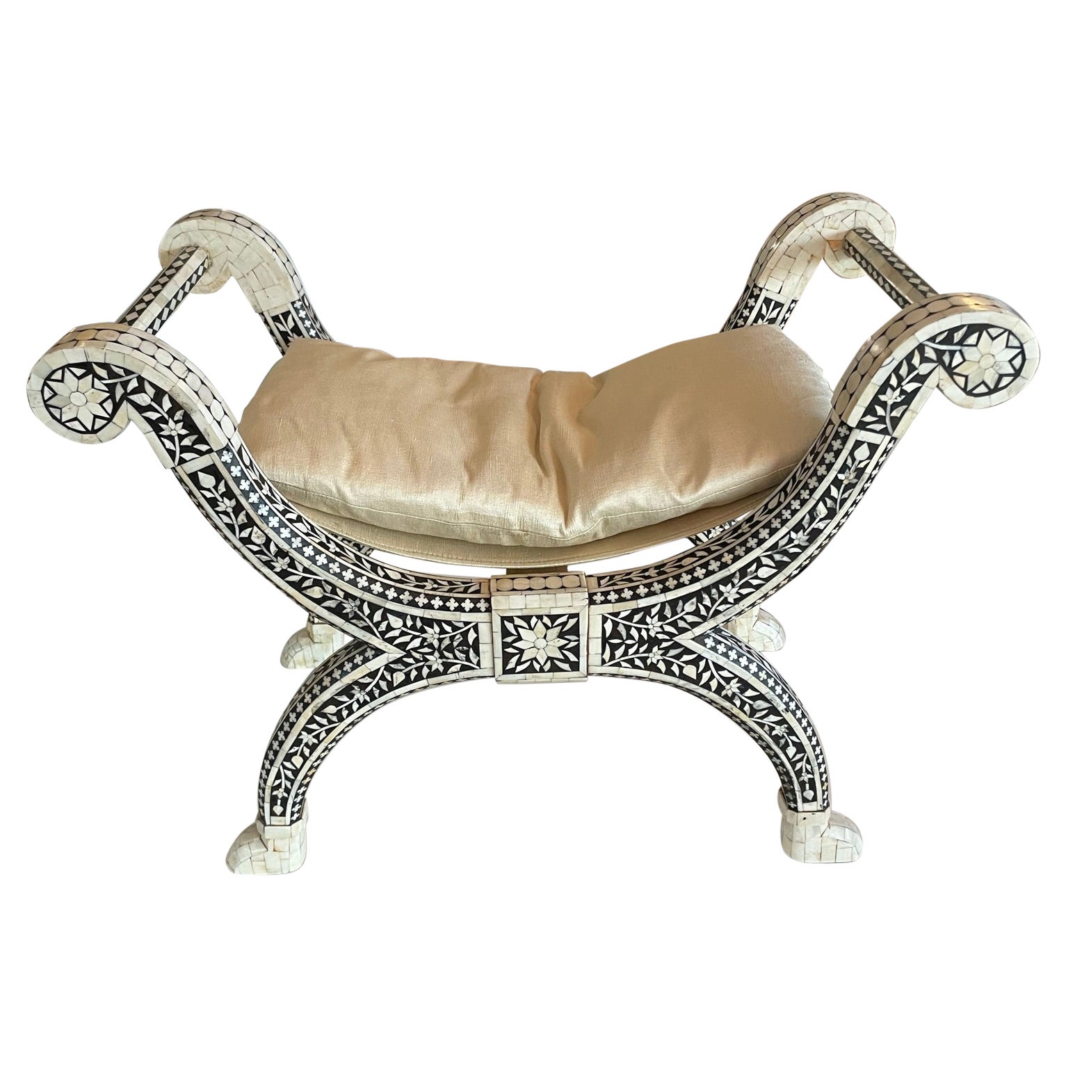 Egyptian Bench with Modern Pearl Inlay, 1960s For Sale
