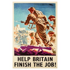 Original Vintage War Propaganda Poster Help Britain Finish The Job WWII Soldiers