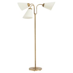 Swedish Modern Brass Three-Arm Floor Lamp