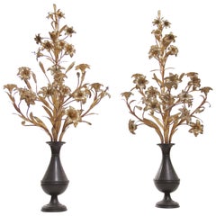 Set of Two XL French Gilt Flowers Candelabra's Church Candlesticks