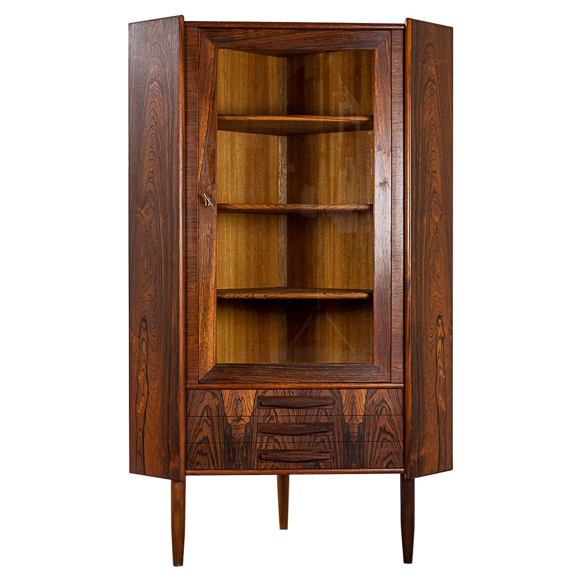 Danish Modern Rosewood and Glass Corner Cabinet