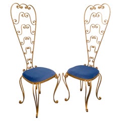 Retro Pair of Italian Mid-Century Modern Luigi Colli Gold Iron Vanity Chairs, 1950s