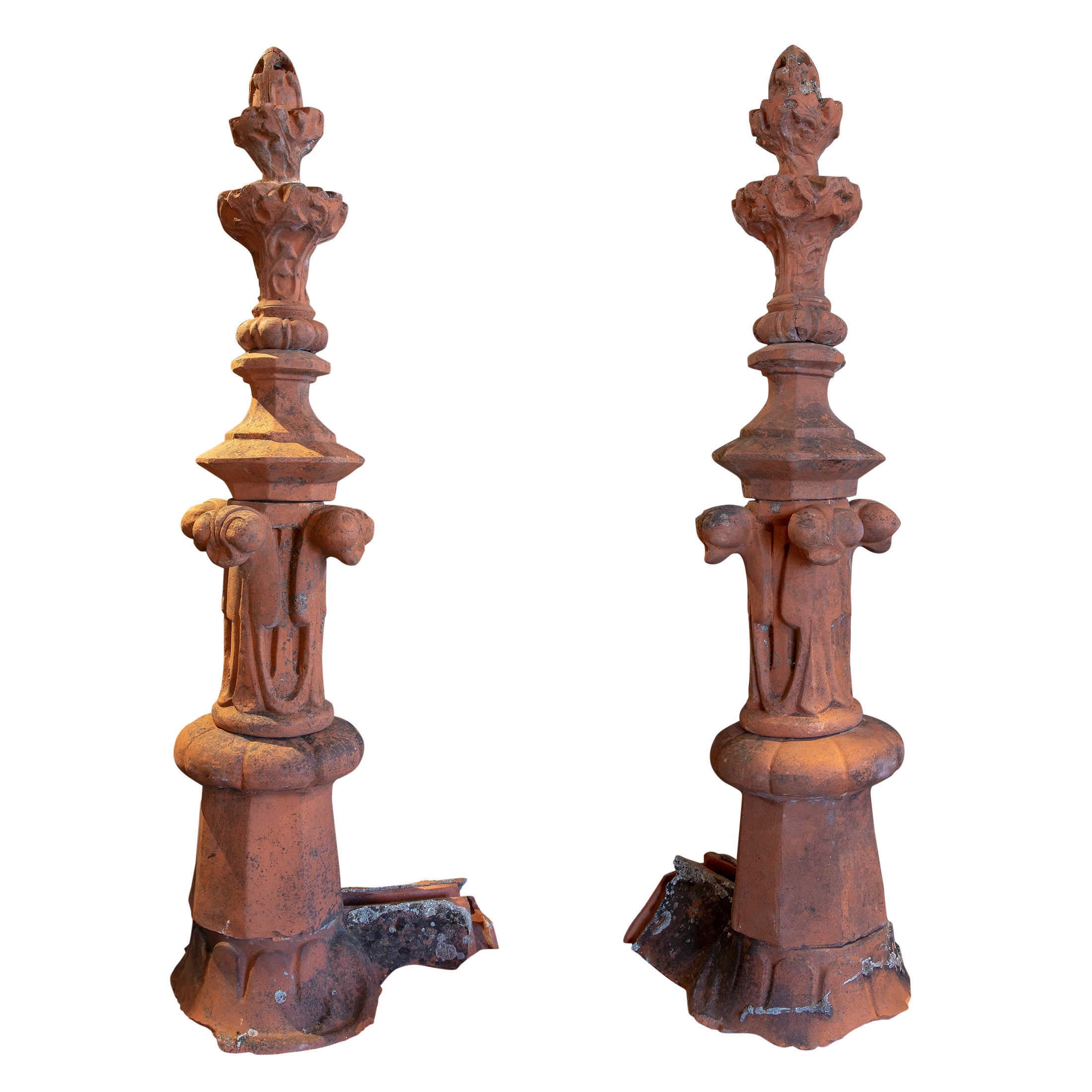 Neogothic French Pair of Ceramic Building Finials