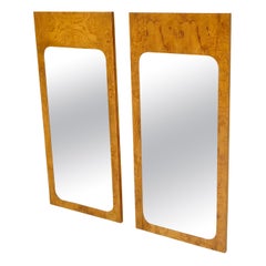 Pair of Rectangle Light Burl Wood Wall Mirrors Baughman Attributed. Mint!