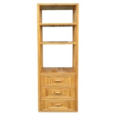 Pencil Reed Rattan Etagere with Three Drawer Storage