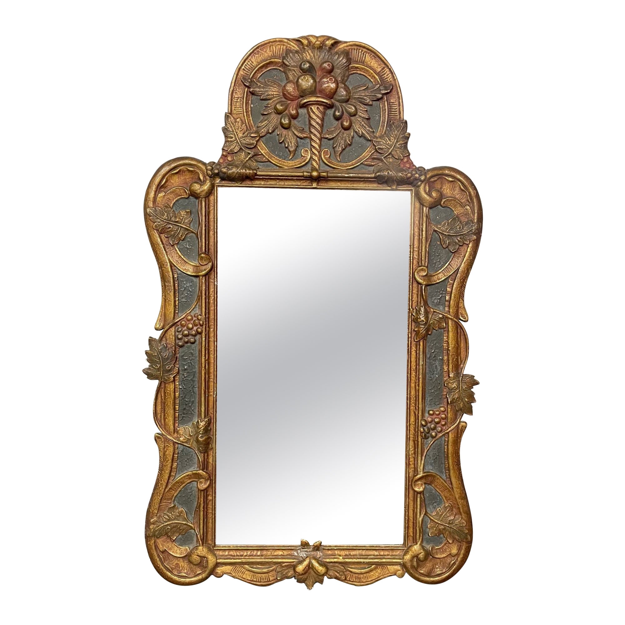 Gustavian Italian Wall, Console Mirror, Cornucopia Motif, Parcel Gilt Decorated For Sale