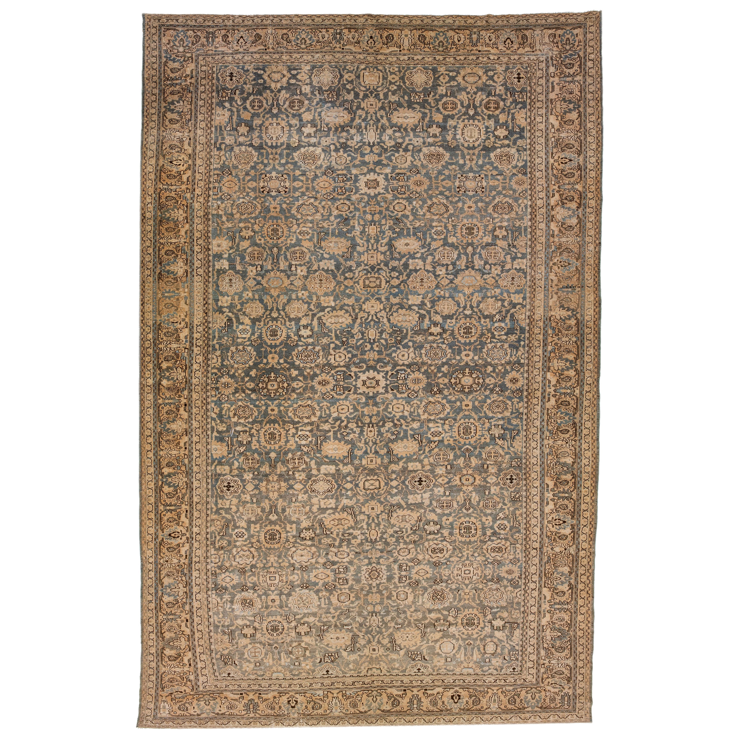 1900s Handmade Persian Malayer Allover Wool Rug with Muted Tones For Sale