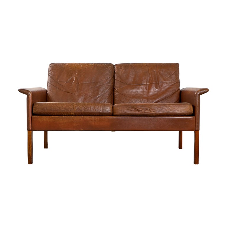 Danish MidCentury Modern Loveseat Leather For Sale at 1stDibs