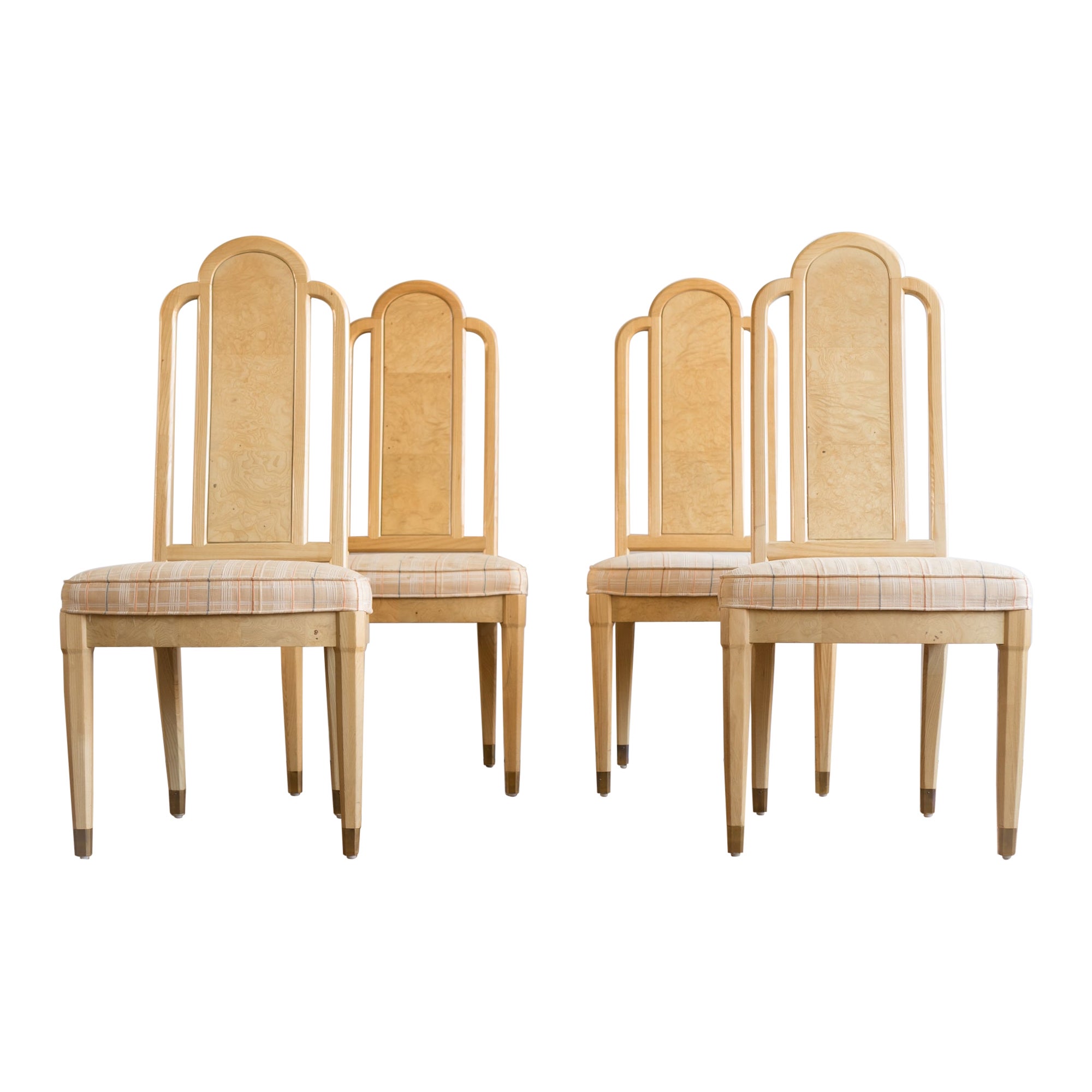 Set of 4 Henredon Scene Two Olive Burl Dining Chairs For Sale