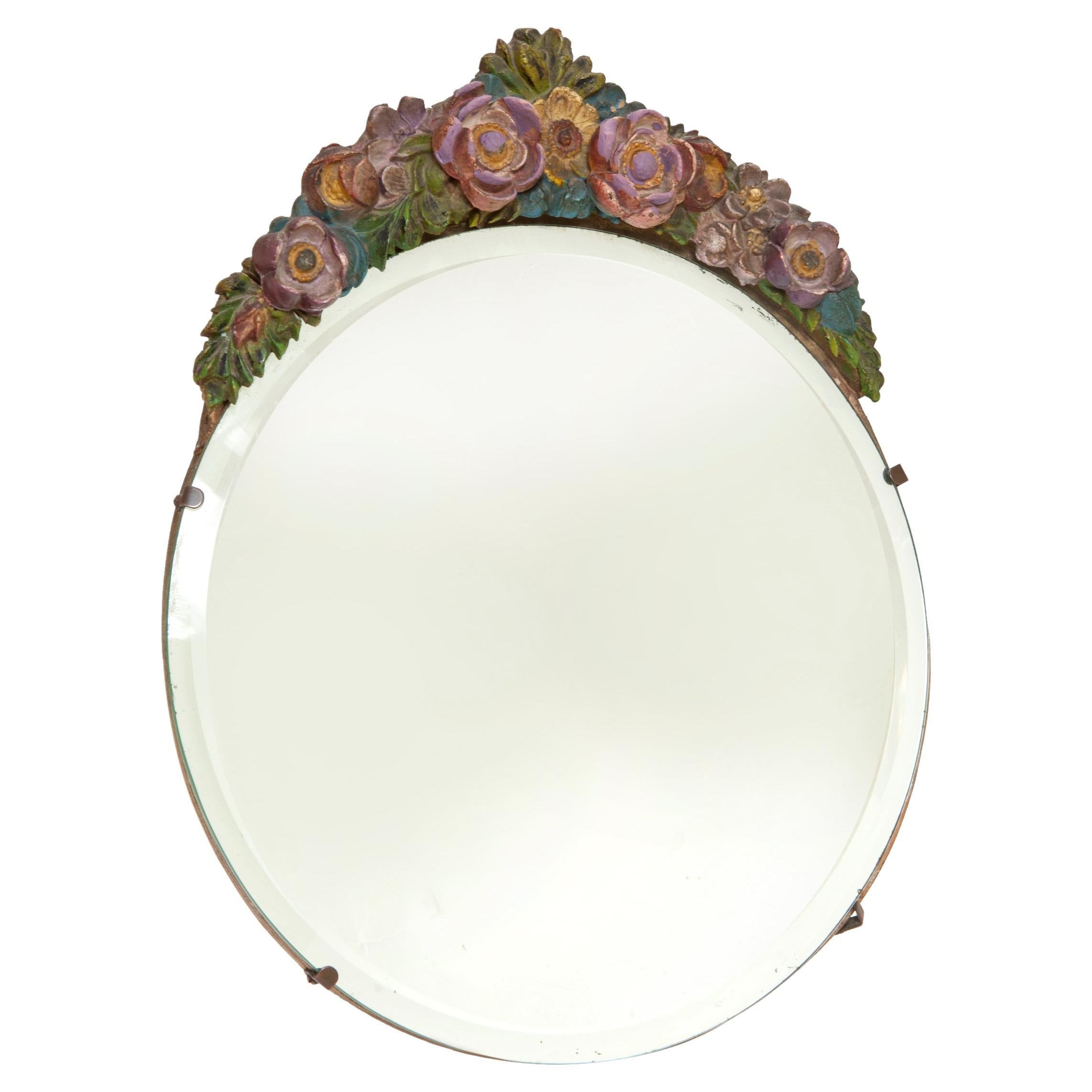 Miroir de table biseauté floral rond dans les tons d'automne comme indiqué sur d'autres photos en vente