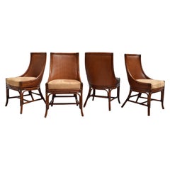 Retro French Regency Style Grasscloth & Leather Dining Chairs