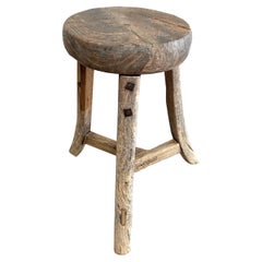 Antique Round Elm Wood Stool