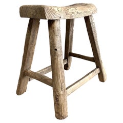 Rustic Style Elm Wood Stool with Curved Seat 