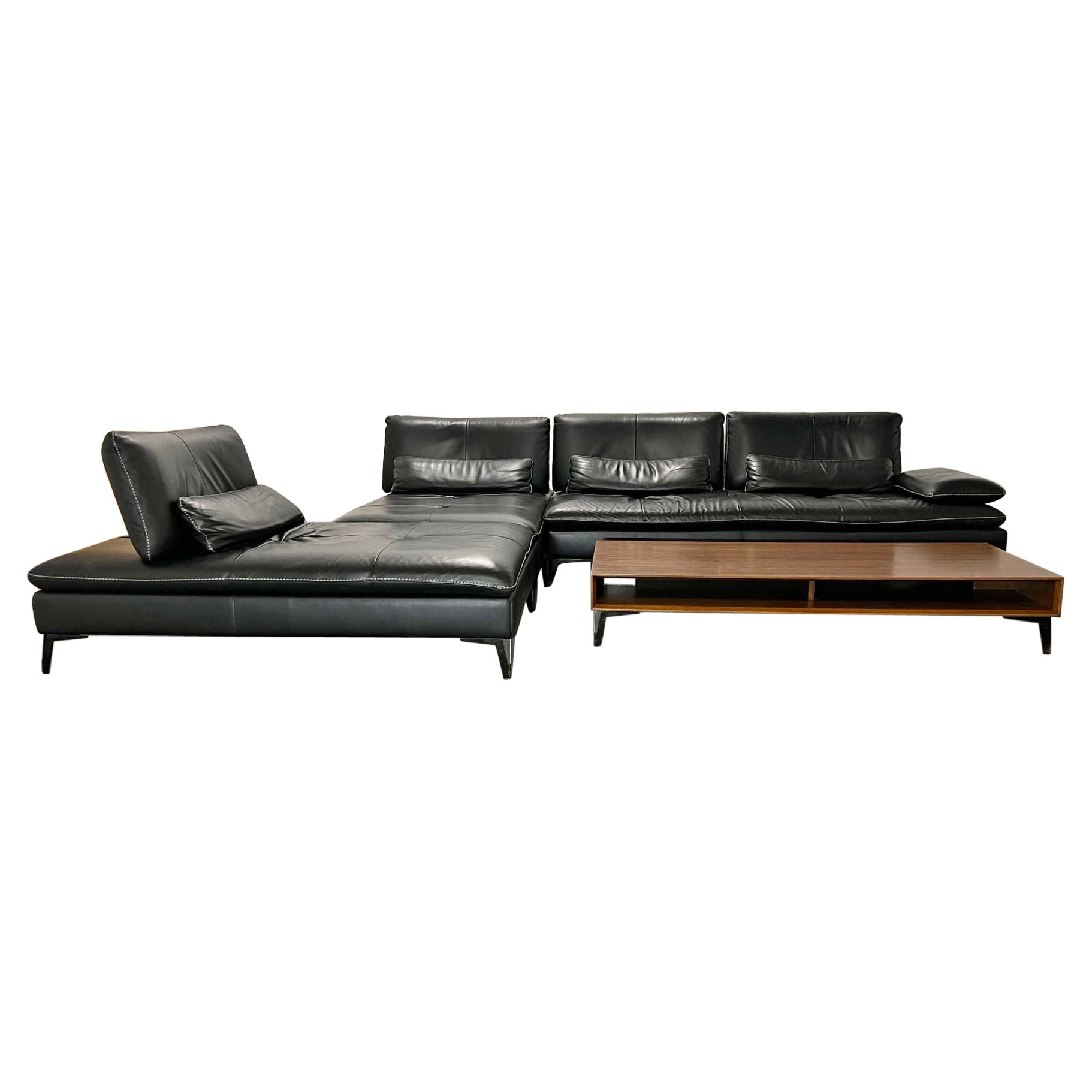 Roche Bobois Leather Sectional "Scenario" Sofa and Coffee Table by Sacha Lakic