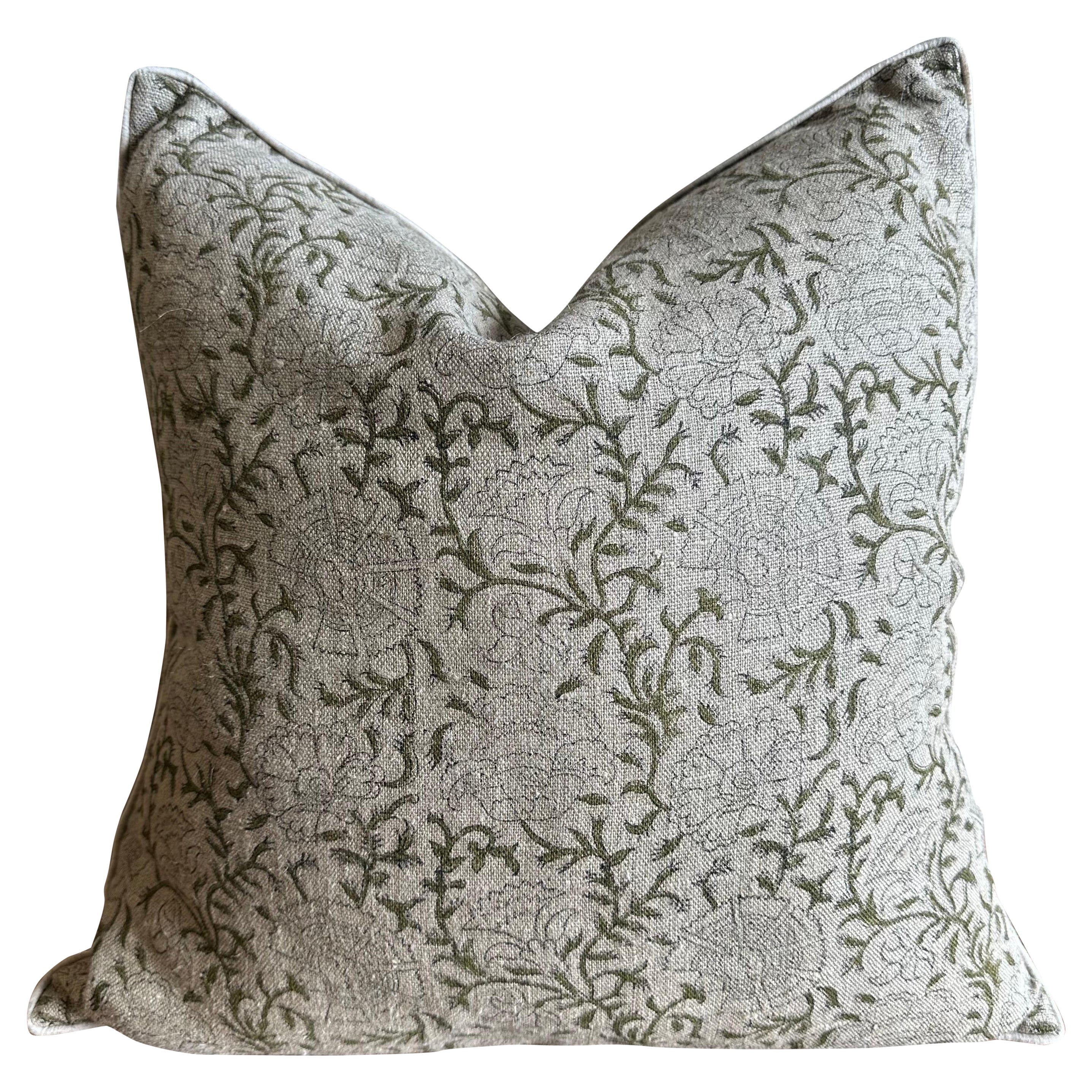 Linen Hand Block Accent Pillow Covers Natural and Black at 1stDibs