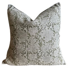 Hand Blocked Linen Pillow in Natural Olive