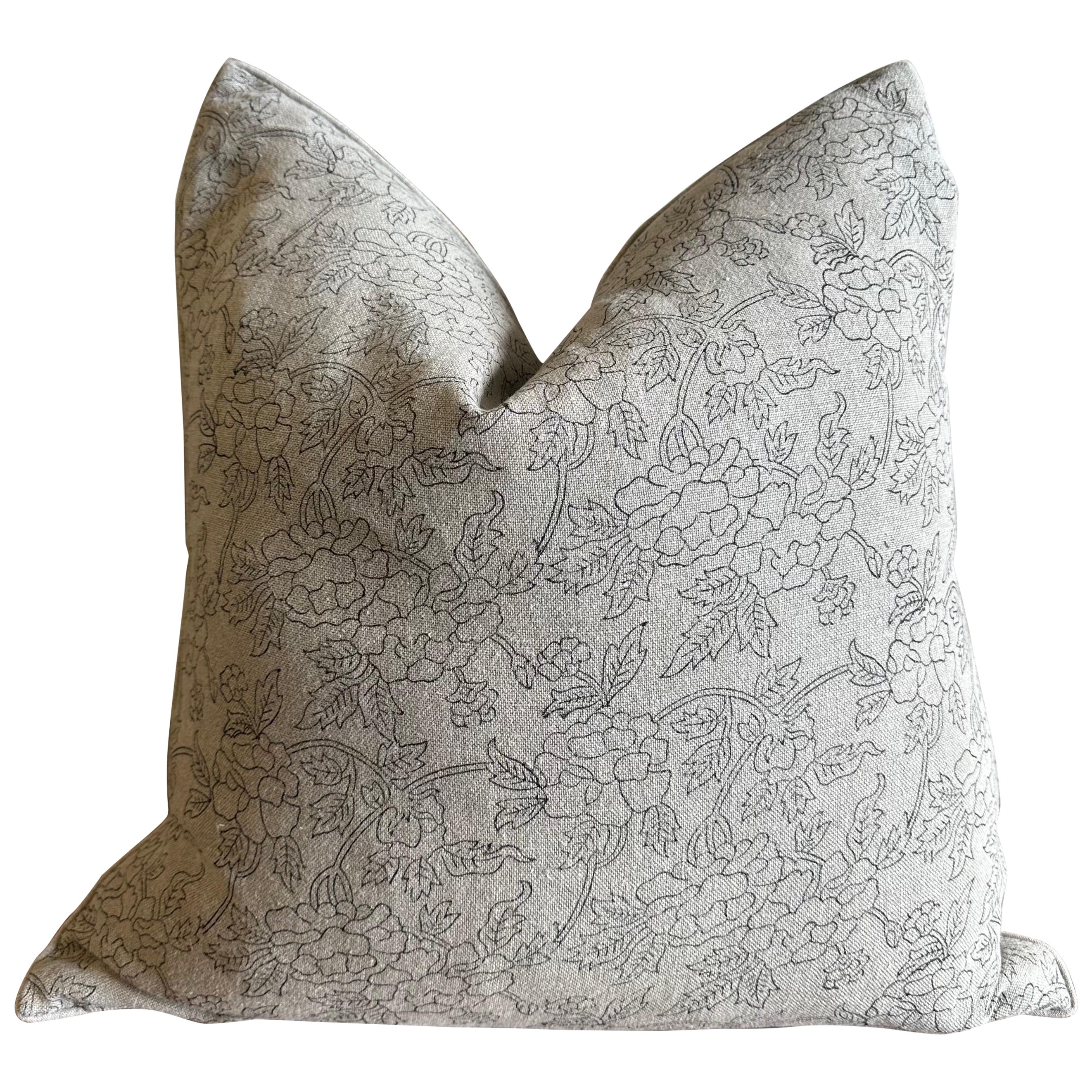 Double Sided Floral Block Marceline Pillow on Natural Linen by Bloom Home For Sale