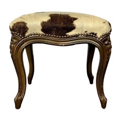 Pony Skin Upholstered, Bench or Foot Stool with Brass Tack Detailing