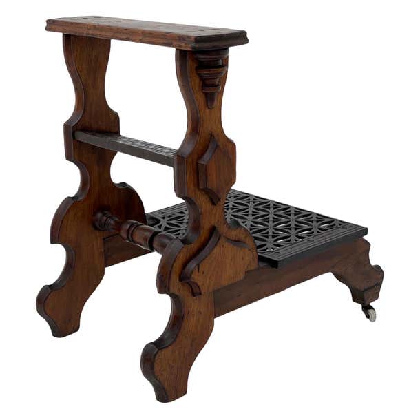 Antique decorative library stepsTable with Metal Accent and Casters ...