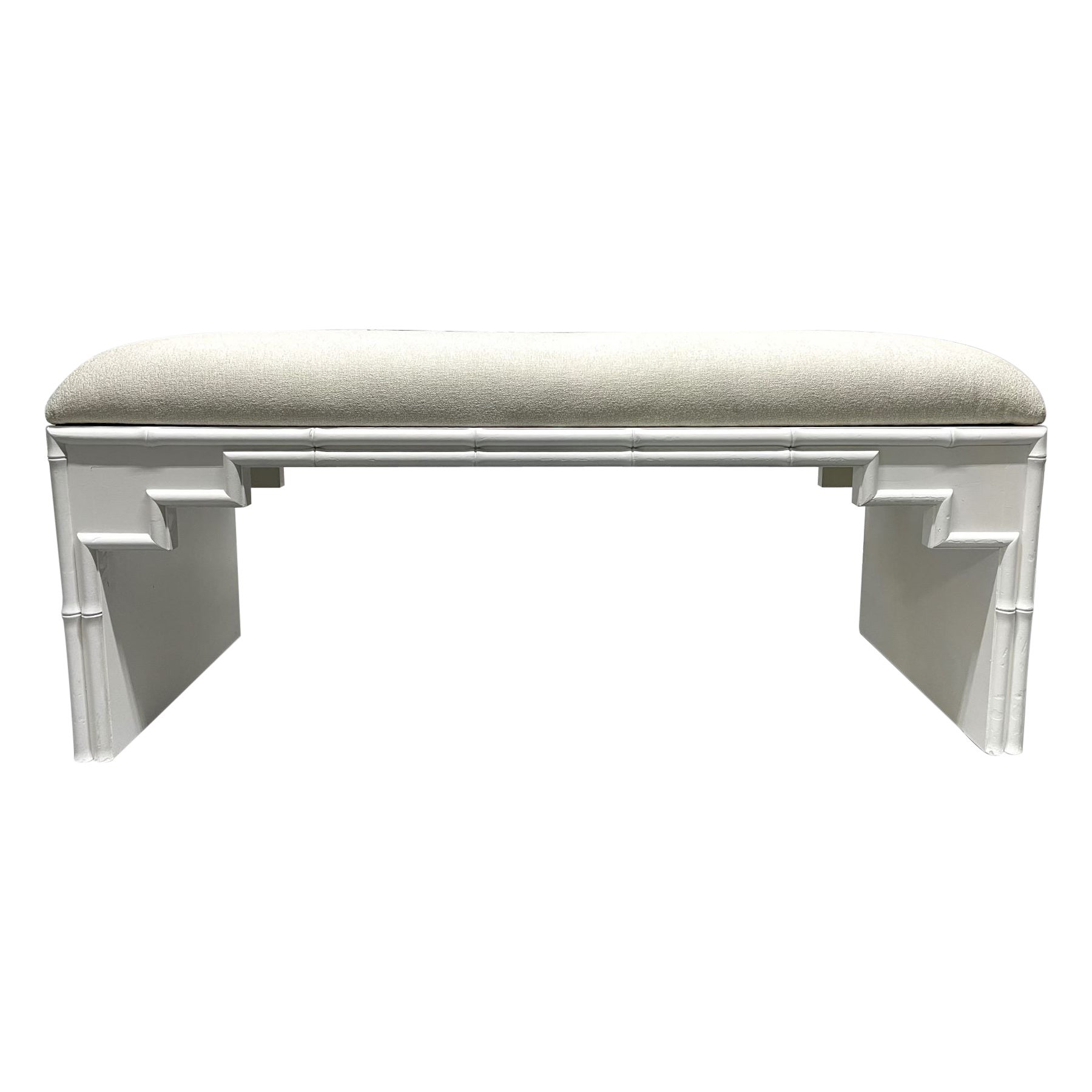 Hollywood Regency Faux Bamboo Upholstered Bench For Sale